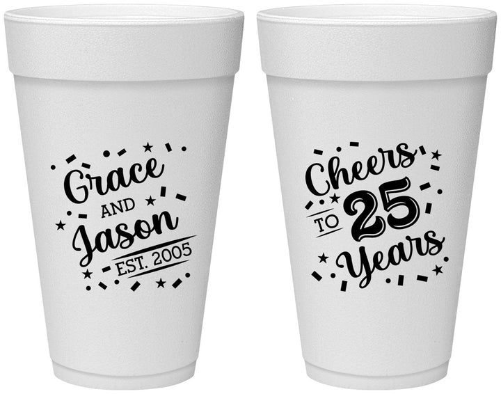 Personalized Anniversary 20 oz Foam Cups - Cheers To 25 Years | 80012