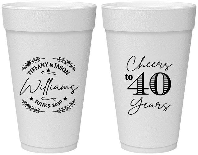 Personalized Anniversary 20 oz Foam Cups - Cheers To 40 Years | 80015