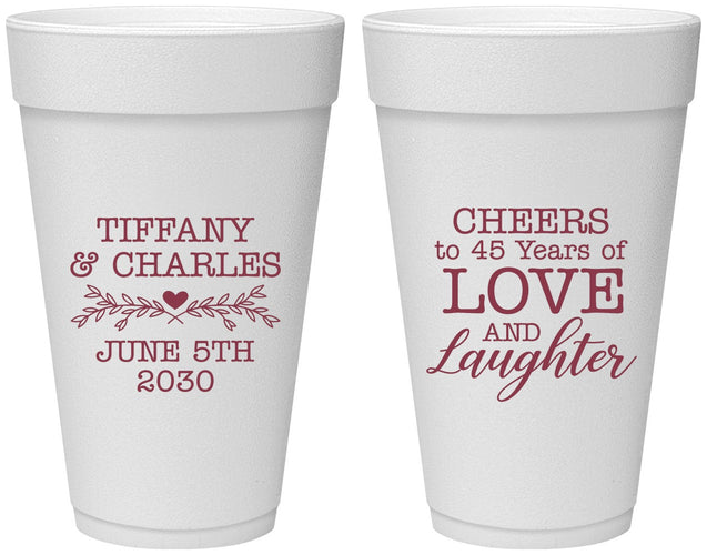 Personalized Anniversary 20 oz Foam Cups - Cheers To 45 Years | 80016
