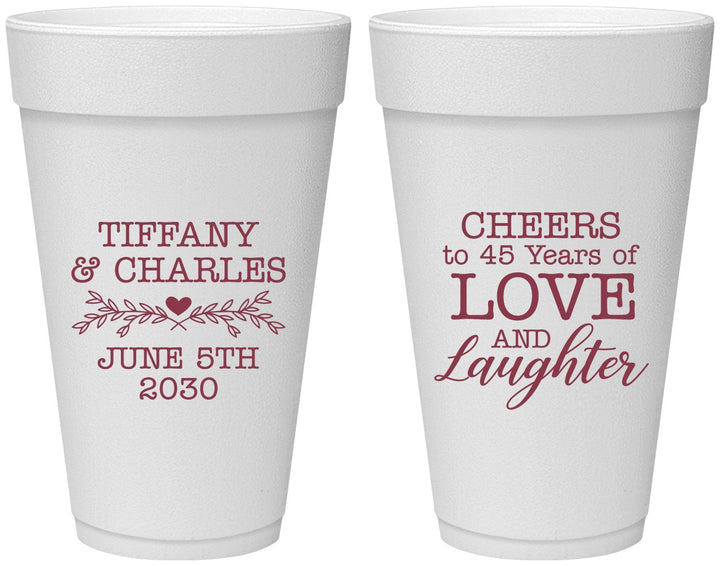 Personalized Anniversary 20 oz Foam Cups - Cheers To 45 Years | 80016