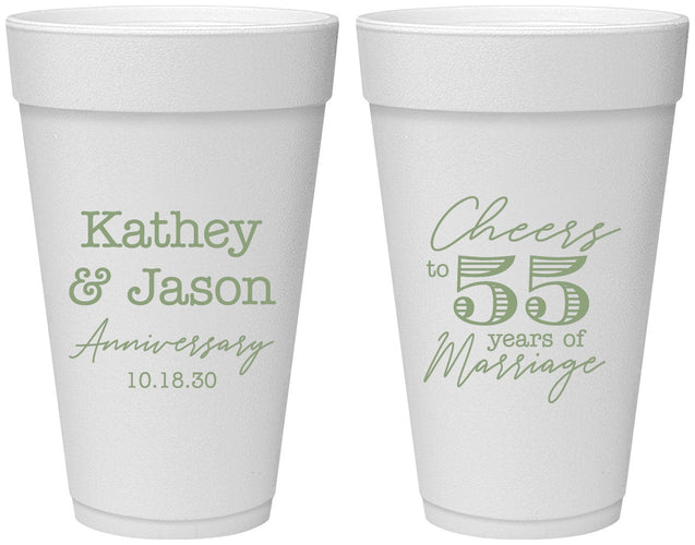 Personalized Anniversary 20 oz Foam Cups - Cheers To 55 Years | 80018