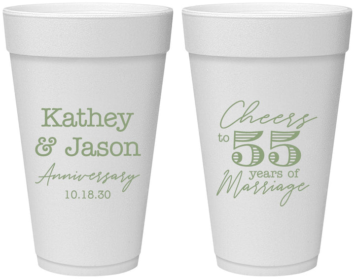 Personalized Anniversary 20 oz Foam Cups - Cheers To 55 Years | 80018