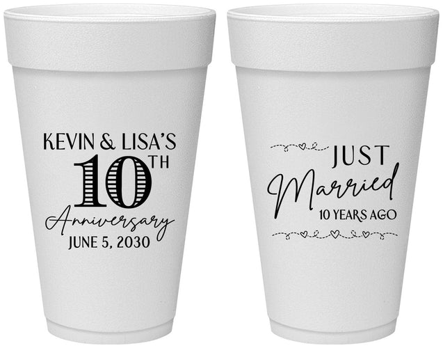 Personalized Anniversary 20 oz Foam Cups - 10 Years Down | 80020