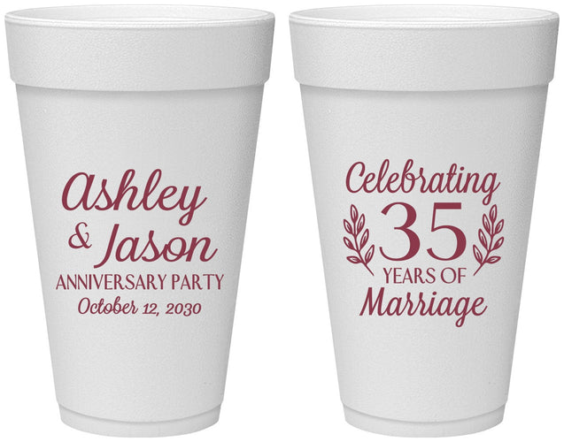 Personalized Anniversary 20 oz Foam Cups - 35 Years Of Marriage | 80024