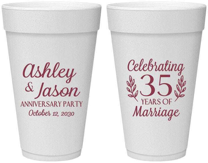 Personalized Anniversary 20 oz Foam Cups - 35 Years Of Marriage | 80024