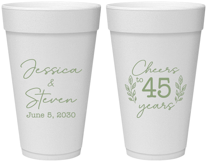 Personalized Anniversary 20 oz Foam Cups - Cheers To 45 Years | 80026