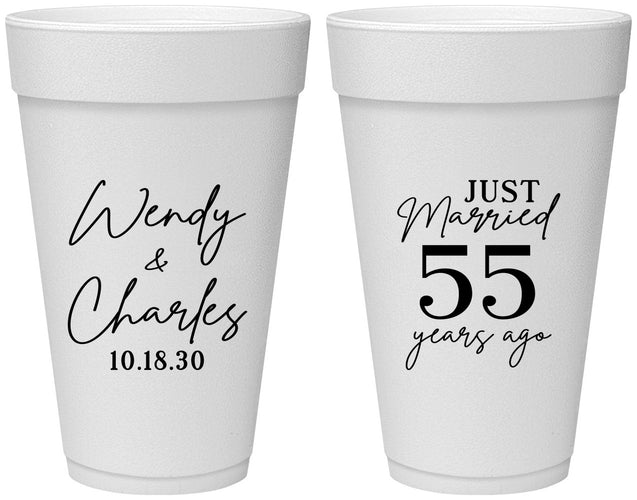 Personalized Anniversary 20 oz Foam Cups - Just Married 55 Years Ago | 80028