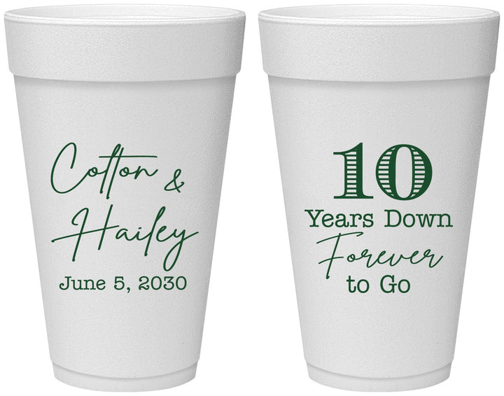 Personalized Anniversary 20 oz Foam Cups - Just Married 10 Years Ago | 80030