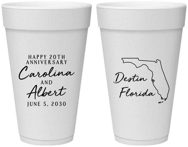 Personalized Anniversary 20 oz Foam Cups - 20th Wedding | 80031