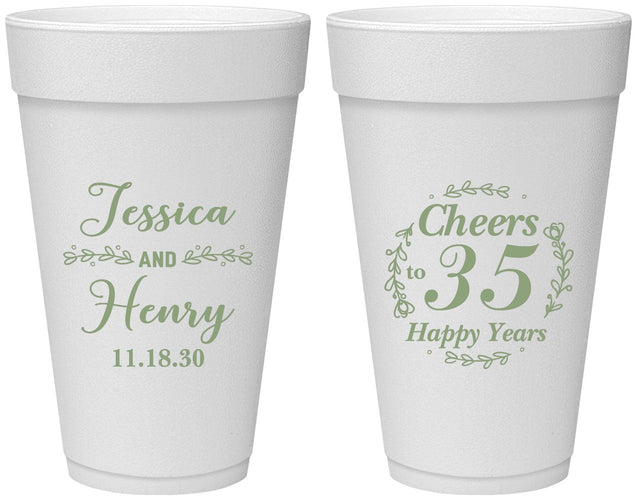 Personalized Anniversary 20 oz Foam Cups - Cheers To 35 Years | 80034