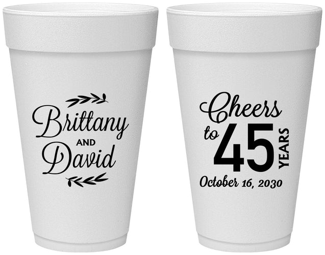 Personalized Anniversary 20 oz Foam Cups - Cheers To 45 Years | 80036