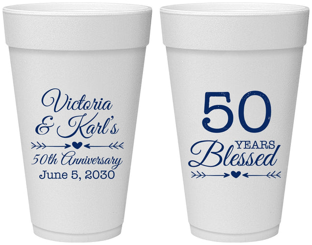 Personalized Anniversary 20 oz Foam Cups - 50 Years Blessed | 80037