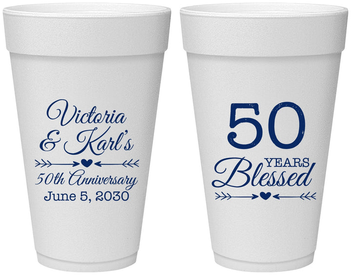 Personalized Anniversary 20 oz Foam Cups - 50 Years Blessed | 80037