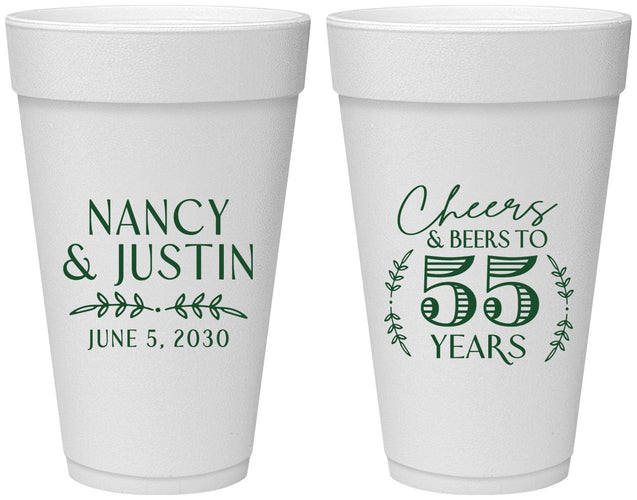Personalized Anniversary 20 oz Foam Cups - Cheers To 55 Years | 80038