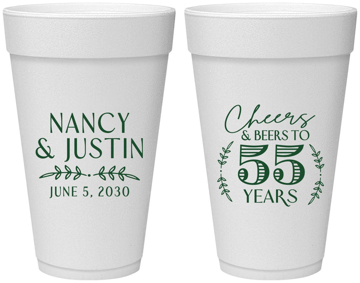 Personalized Anniversary 20 oz Foam Cups - Cheers To 55 Years | 80038