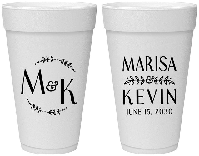 Personalized Wedding 20 oz Foam Cups - Two Letter Monogram | 801