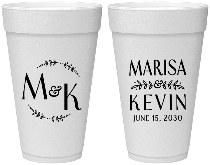 Personalized Wedding 20 oz Foam Cups - Two Letter Monogram | 801