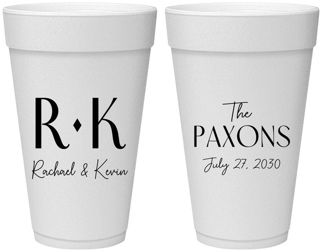 Personalized Wedding 20 oz Foam Cups - Two Letter Monogram | 802