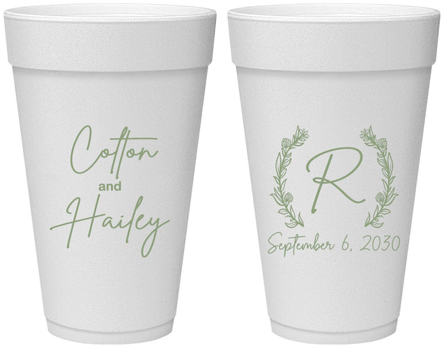Personalized Wedding 20 oz Foam Cups - Monogram | 803