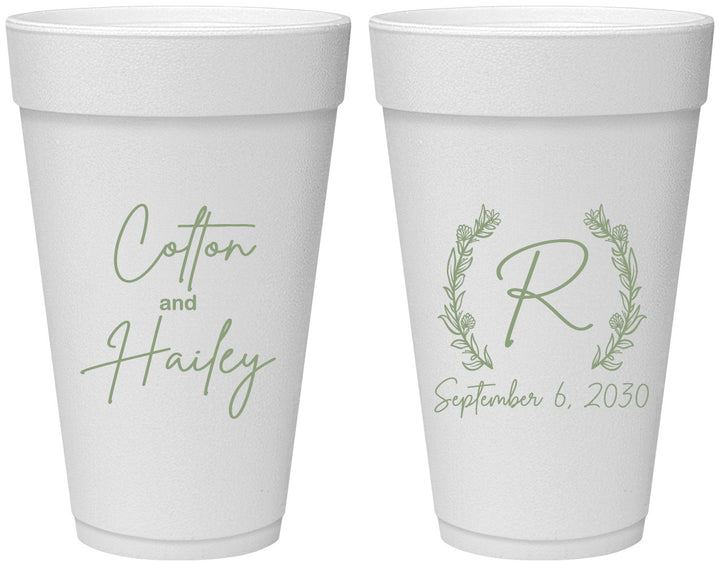 Personalized Wedding 20 oz Foam Cups - Monogram | 803