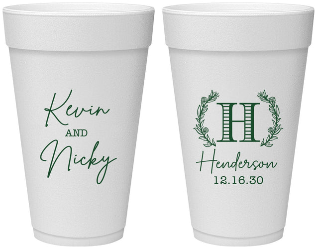 Personalized Wedding 20 oz Foam Cups - Monogram | 805