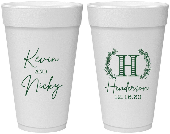 Personalized Wedding 20 oz Foam Cups - Monogram | 805