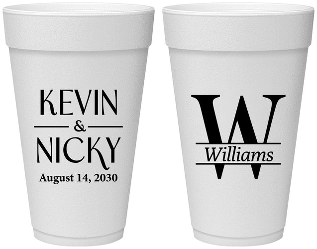 Personalized Wedding 20 oz Foam Cups - Monogram | 806