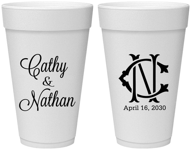 Personalized Wedding 20 oz Foam Cups - Two Letter Monogram | 807