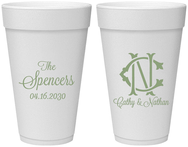 Personalized Wedding 20 oz Foam Cups - Two Letter Monogram | 808