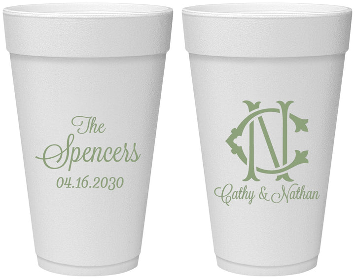 Personalized Wedding 20 oz Foam Cups - Two Letter Monogram | 808