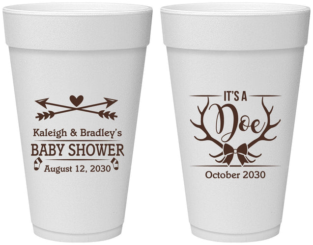 Personalized Baby Shower 20 oz Foam Cups - It’s A Doe Antler | 90001