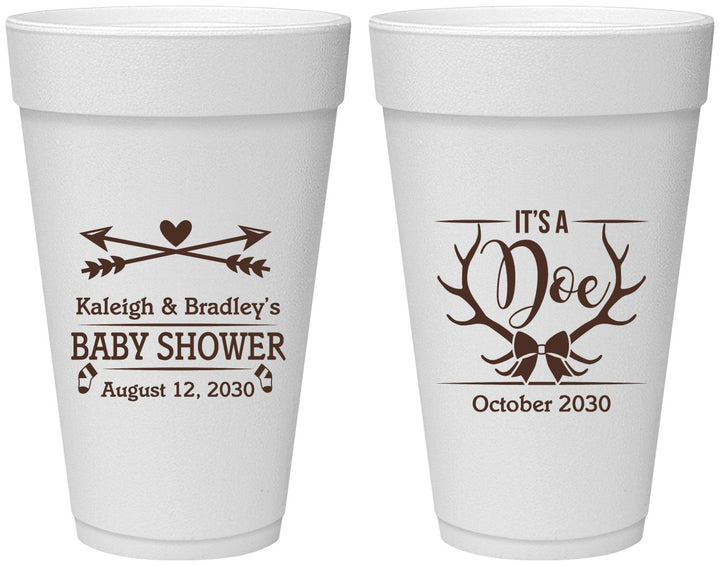 Personalized Baby Shower 20 oz Foam Cups - It’s A Doe Antler | 90001
