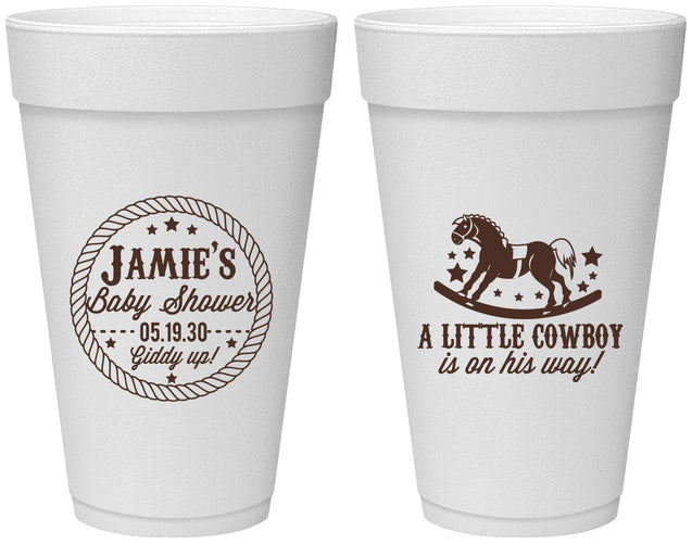 Personalized Baby Shower 20 oz Foam Cups - Little Cowboy | 90003