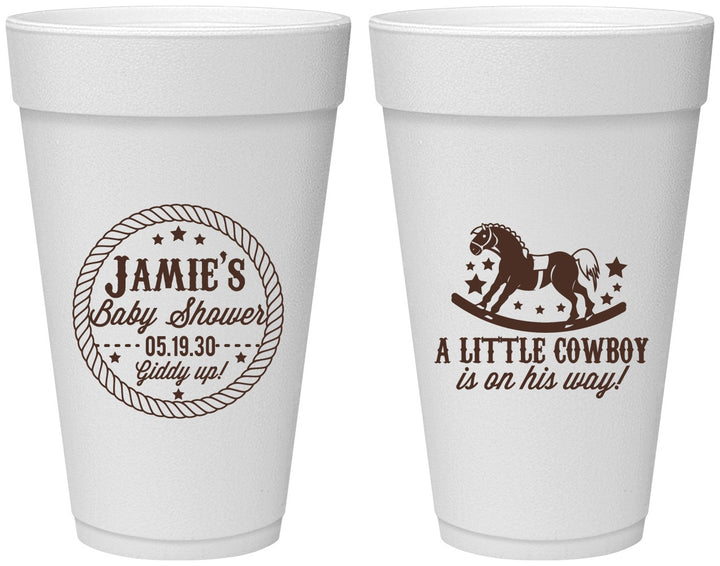 Personalized Baby Shower 20 oz Foam Cups - Little Cowboy | 90003