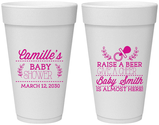 Personalized Baby Shower 20 oz Foam Cups - Raise A Beer | 90008