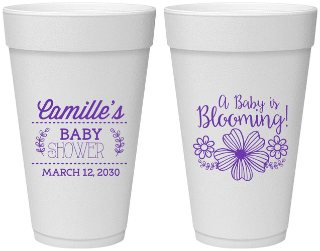 Personalized Baby Shower 20 oz Foam Cups - Blooming | 90009