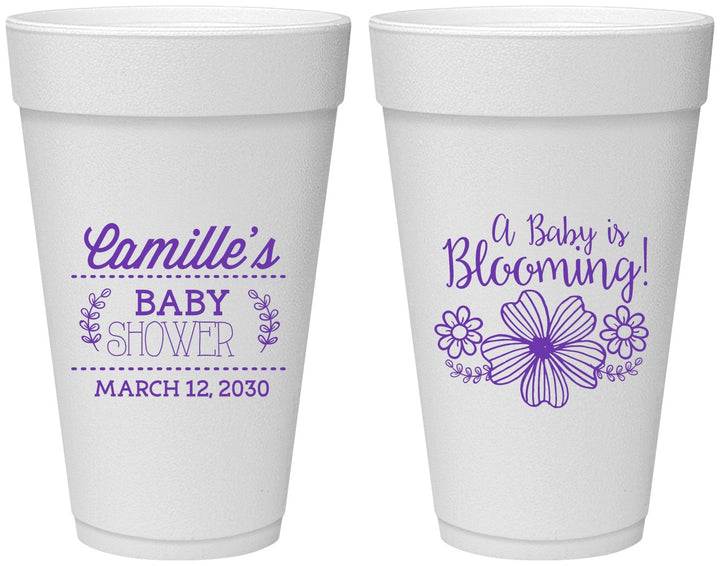 Personalized Baby Shower 20 oz Foam Cups - Blooming | 90009