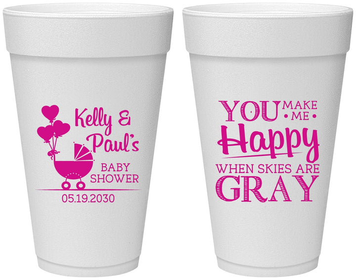 Personalized Baby Shower 20 oz Foam Cups - You Make Me Happy | 90010