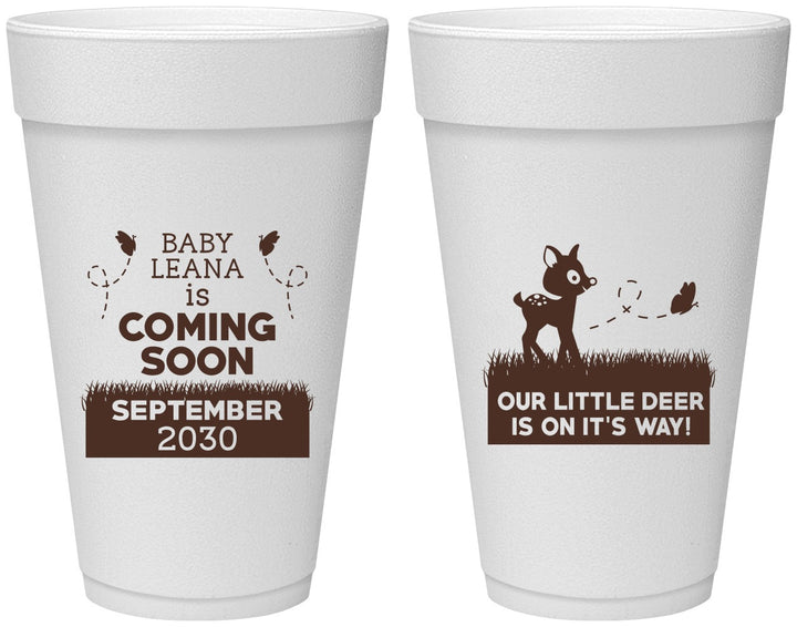 Personalized Baby Shower 20 oz Foam Cups - Little Deer On The Way | 90011
