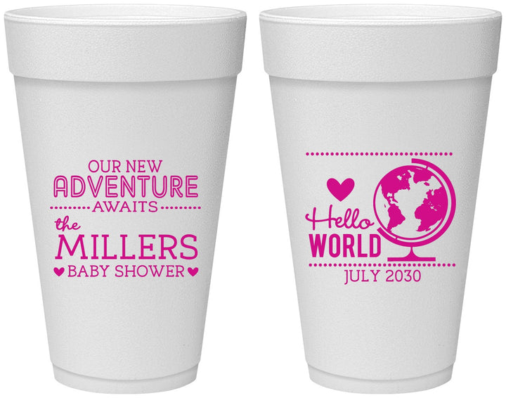 Personalized Baby Shower 20 oz Foam Cups - Hello World | 90013