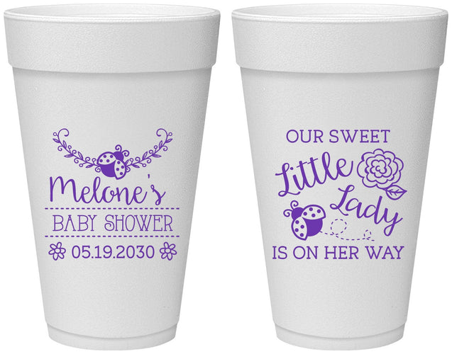 Personalized Baby Shower 20 oz Foam Cups - Little Lady On The Way | 90021
