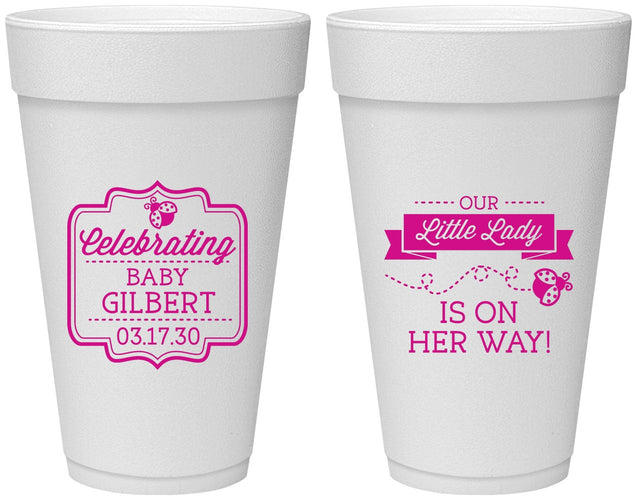 Personalized Baby Shower 20 oz Foam Cups - Little Lady On The Way | 90022