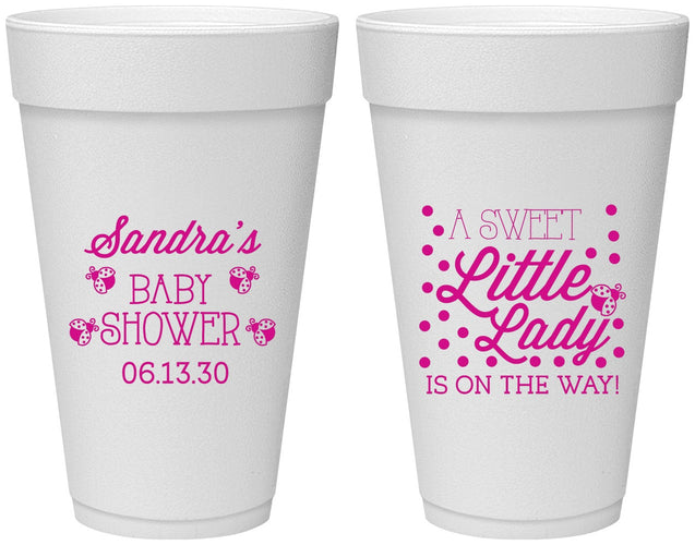 Personalized Baby Shower 20 oz Foam Cups - Sweet Little Lady | 90024