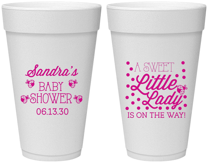Personalized Baby Shower 20 oz Foam Cups - Sweet Little Lady | 90024