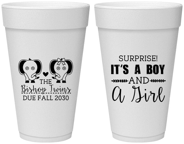 Personalized Baby Shower 20 oz Foam Cups - Twins Boy And Girl | 90026