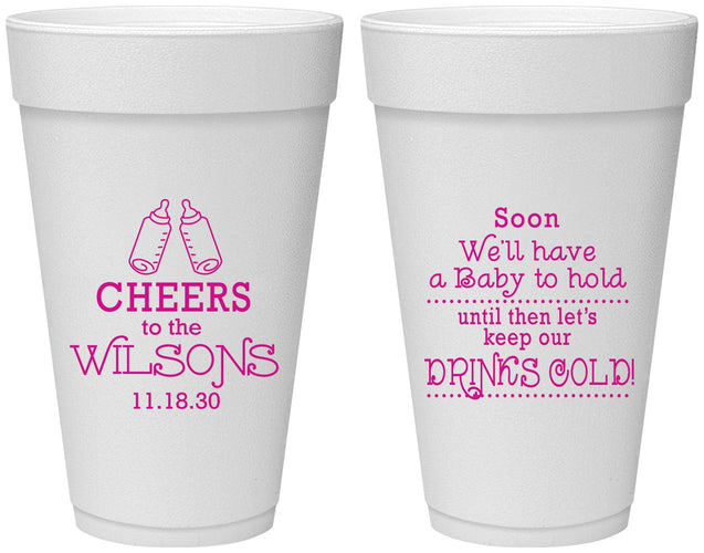 Personalized Baby Shower 20 oz Foam Cups - Cheers Bottle | 90031
