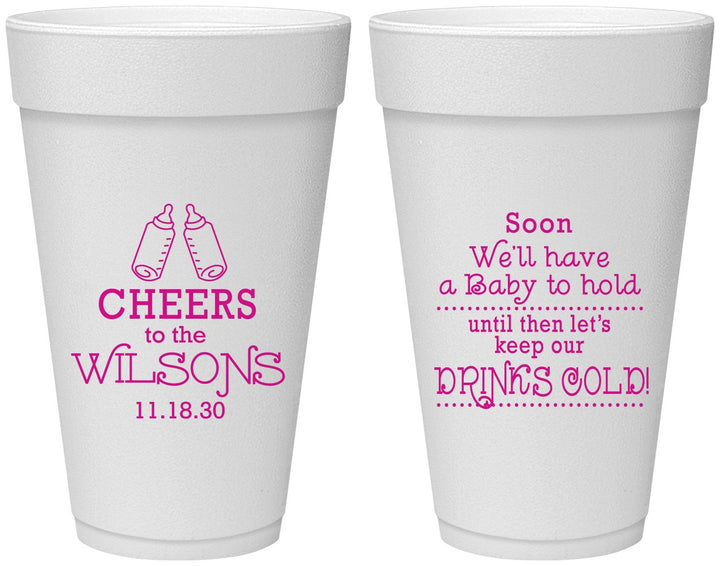 Personalized Baby Shower 20 oz Foam Cups - Cheers Bottle | 90031