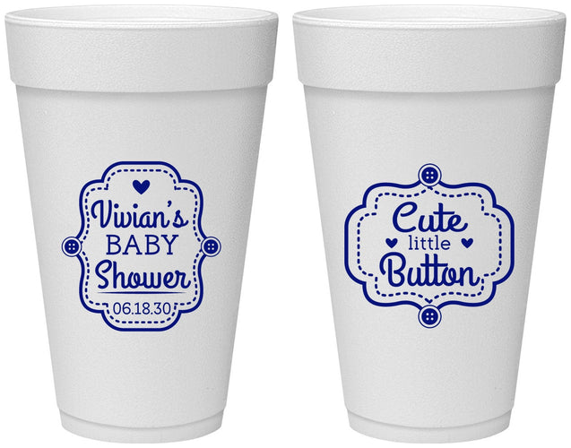 Personalized Baby Shower 20 oz Foam Cups - Cute Little Button | 90035