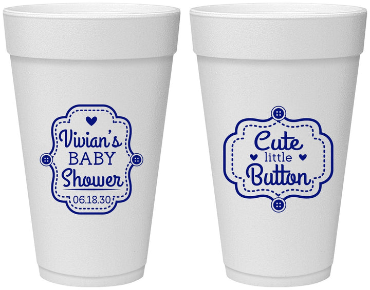 Personalized Baby Shower 20 oz Foam Cups - Cute Little Button | 90035