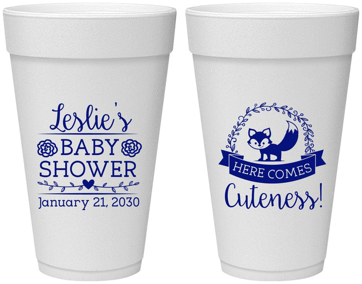 Personalized Baby Shower 20 oz Foam Cups - Fox Cuteness | 90036